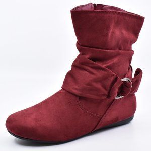 Burgundy Slouch Short Low Top Zipper Ankle Booties